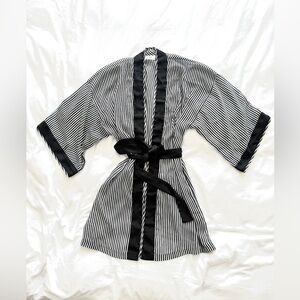 Rare Vintage Valentino Intimo Black and White Striped Robe, Made in USA, Small